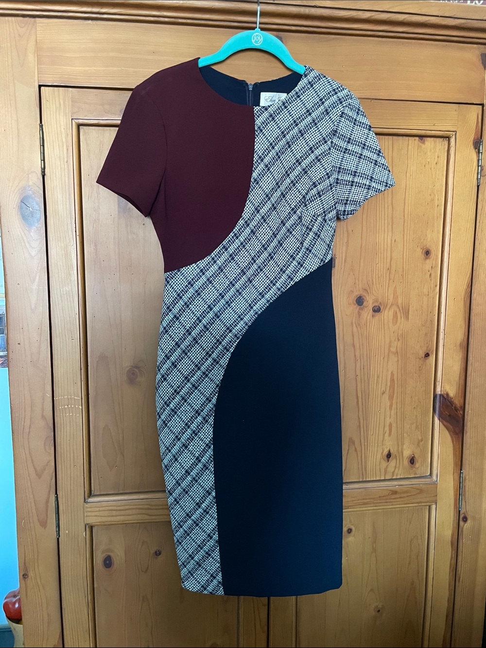 Eliza J Colorblock Maroon Plaid Navy Sheath Dress